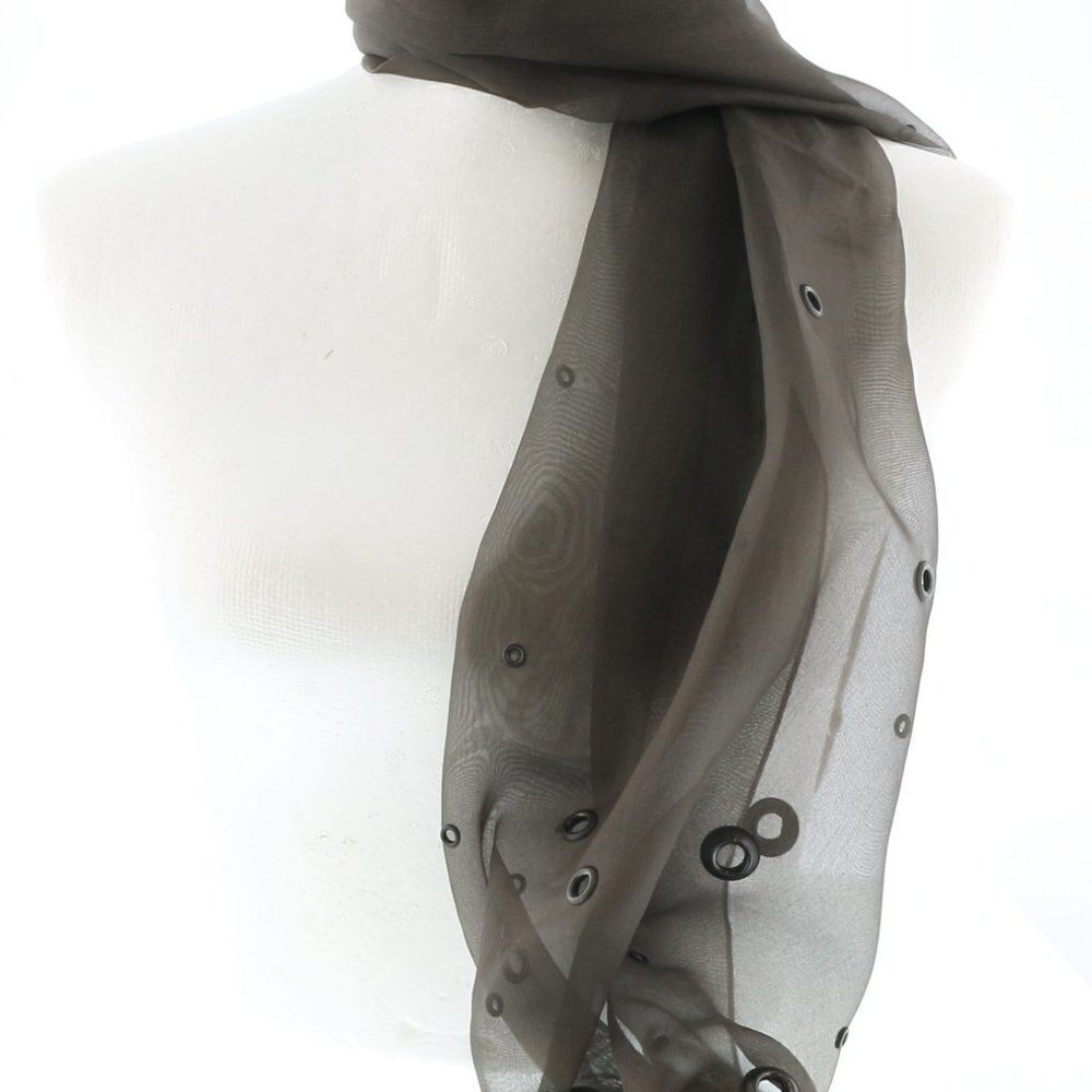Damaged/Store Return Prada Brown Embellished Chiffon Scarf